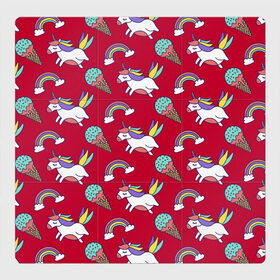 Магнитный плакат 3Х3 с принтом Pattern в Кировске, Полимерный материал с магнитным слоем | 9 деталей размером 9*9 см | cloud | hoofs | icecream | mane | pattern | rainbow | tail | unicorn | грива | единорог | копыта | мороженое | облако | радуга | узор | хвост