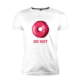 Мужская футболка хлопок Slim с принтом Пончик DO NOT в Кировске, 92% хлопок, 8% лайкра | приталенный силуэт, круглый вырез ворота, длина до линии бедра, короткий рукав | Тематика изображения на принте: donut | food | pink | еда | игра слов | пончик | розовый