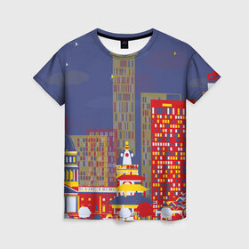 Женская футболка 3D с принтом Зимний мегаполис в Кировске, 100% полиэфир ( синтетическое хлопкоподобное полотно) | прямой крой, круглый вырез горловины, длина до линии бедер | 