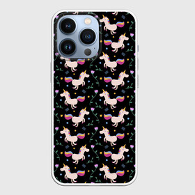 Чехол для iPhone 13 Pro с принтом Unicorns pattern в Кировске,  |  | flower | hoofs | horn | leaf | mane | pattern | star | unicorn | грива | единорог | звезда | копыта | лист | рог | узор | цветок