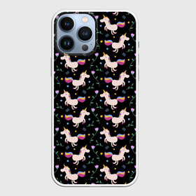 Чехол для iPhone 13 Pro Max с принтом Unicorns pattern в Кировске,  |  | Тематика изображения на принте: flower | hoofs | horn | leaf | mane | pattern | star | unicorn | грива | единорог | звезда | копыта | лист | рог | узор | цветок