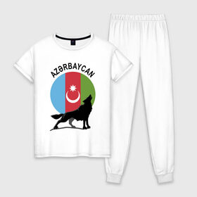 Женская пижама хлопок с принтом Азербайджан в Кировске, 100% хлопок | брюки и футболка прямого кроя, без карманов, на брюках мягкая резинка на поясе и по низу штанин | azerbaijan | baku | азер | азербайджан | баку | герб | страна | флаг