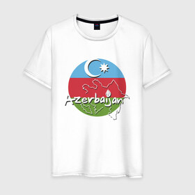 Мужская футболка хлопок с принтом Азербайджан в Кировске, 100% хлопок | прямой крой, круглый вырез горловины, длина до линии бедер, слегка спущенное плечо. | azerbaijan | baku | азер | азербайджан | баку | герб | страна | флаг