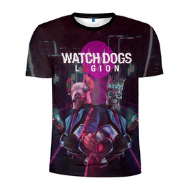 Мужская футболка 3D спортивная с принтом Watch Dogs: Legion в Кировске, 100% полиэстер с улучшенными характеристиками | приталенный силуэт, круглая горловина, широкие плечи, сужается к линии бедра | Тематика изображения на принте: будущее | киберпанк | маски | череп
