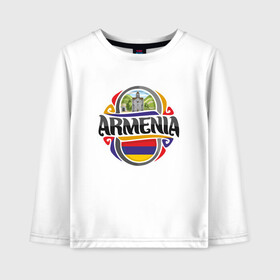 Детский лонгслив хлопок с принтом Армения в Кировске, 100% хлопок | круглый вырез горловины, полуприлегающий силуэт, длина до линии бедер | armenia | арарат | армения | герб | горы | лев | страна | флаг | шашлык