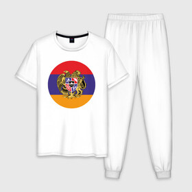 Мужская пижама хлопок с принтом Армения в Кировске, 100% хлопок | брюки и футболка прямого кроя, без карманов, на брюках мягкая резинка на поясе и по низу штанин
 | Тематика изображения на принте: armenia | арарат | армения | герб | горы | лев | страна | флаг | шашлык