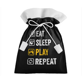 Подарочный 3D мешок с принтом Eat. Sleep. Play. Repeat в Кировске, 100% полиэстер | Размер: 29*39 см | art | food | gamepad | games | inscription | joystick | schedule | sleep | text | арт | джойстик | еда | игры | надпись | расписание | сон | текст