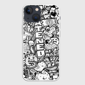 Чехол для iPhone 13 mini с принтом Doodle граффити в Кировске,  |  | doodle | graffiti | граффити | дудл | чб