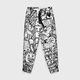 Детские брюки 3D с принтом Doodle граффити в Кировске, 100% полиэстер | манжеты по низу, эластичный пояс регулируется шнурком, по бокам два кармана без застежек, внутренняя часть кармана из мелкой сетки | doodle | graffiti | граффити | дудл | чб