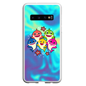 Чехол для Samsung Galaxy S10 с принтом Baby Shark в Кировске, Силикон | Область печати: задняя сторона чехла, без боковых панелей | anime | baby shark dance | kawaii | акулы | волны | дельфин | детям | каваи | корейские | лагуна | малышам | малыши | мемы | море | морские | морские звезды | мультяшный | океан | песенка про акулу | песня | под водой