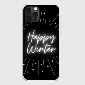 Чехол для iPhone 12 Pro Max с принтом Happy Winter в Кировске, Силикон |  | happy | winte | звезды | зима | небо | снег | черно белый | черный