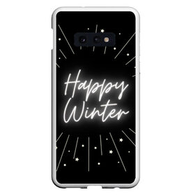 Чехол для Samsung S10E с принтом Happy Winter в Кировске, Силикон | Область печати: задняя сторона чехла, без боковых панелей | happy | winte | звезды | зима | небо | снег | черно белый | черный