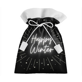 Подарочный 3D мешок с принтом Happy Winter в Кировске, 100% полиэстер | Размер: 29*39 см | happy | winte | звезды | зима | небо | снег | черно белый | черный