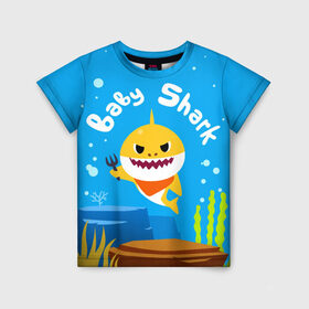 Детская футболка 3D с принтом Baby Shark в Кировске, 100% гипоаллергенный полиэфир | прямой крой, круглый вырез горловины, длина до линии бедер, чуть спущенное плечо, ткань немного тянется | babyshark | babysharkchallenge | babysharkdance | акулёнок | детскаяпесенка | семьяакул
