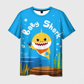 Мужская футболка 3D с принтом Baby Shark в Кировске, 100% полиэфир | прямой крой, круглый вырез горловины, длина до линии бедер | babyshark | babysharkchallenge | babysharkdance | акулёнок | детскаяпесенка | семьяакул