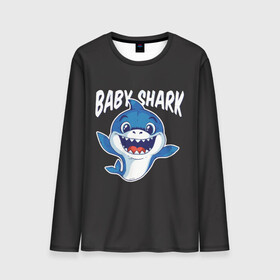 Мужской лонгслив 3D с принтом Baby shark в Кировске, 100% полиэстер | длинные рукава, круглый вырез горловины, полуприлегающий силуэт | Тематика изображения на принте: baby shark | daddy shark | family shark | grandma shark | grandpa shark | mommy shark | бабушка акула | дедушка акула | мама акула | отец акула | ребенок акула | семья акул