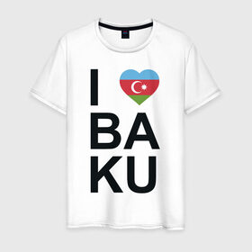 Мужская футболка хлопок с принтом Baku в Кировске, 100% хлопок | прямой крой, круглый вырез горловины, длина до линии бедер, слегка спущенное плечо. | azerbaijan | baku | азербайджан | баку | герб | флаг