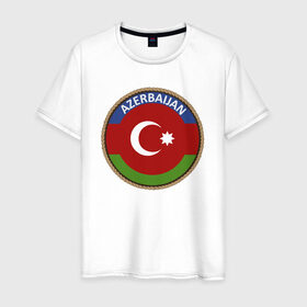 Мужская футболка хлопок с принтом Азербайджан в Кировске, 100% хлопок | прямой крой, круглый вырез горловины, длина до линии бедер, слегка спущенное плечо. | azerbaijan | baku | азербайджан | баку | герб | флаг