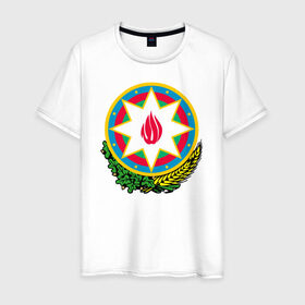 Мужская футболка хлопок с принтом Азербайджан в Кировске, 100% хлопок | прямой крой, круглый вырез горловины, длина до линии бедер, слегка спущенное плечо. | azerbaijan | baku | азербайджан | баку | герб | флаг