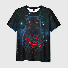 Мужская футболка 3D с принтом Пантера в Кировске, 100% полиэфир | прямой крой, круглый вырез горловины, длина до линии бедер | cosmos | вселенная | галактика | животное | зверь | клыки | когти | космонавт | космос | пантера | планета | сердце | след | хищник | черная пантера