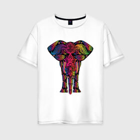 Женская футболка хлопок Oversize с принтом Слон с орнаментом в Кировске, 100% хлопок | свободный крой, круглый ворот, спущенный рукав, длина до линии бедер
 | животные | звери | орнамент | слон