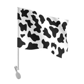 Флаг для автомобиля с принтом Му-му в Кировске, 100% полиэстер | Размер: 30*21 см | абстракция | бык | кожа коровы | корова | му му | пятна | черно белое | черно белые пятна
