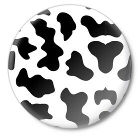 Значок с принтом Му-му в Кировске,  металл | круглая форма, металлическая застежка в виде булавки | абстракция | бык | кожа коровы | корова | му му | пятна | черно белое | черно белые пятна