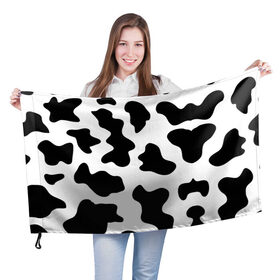 Флаг 3D с принтом Му-му в Кировске, 100% полиэстер | плотность ткани — 95 г/м2, размер — 67 х 109 см. Принт наносится с одной стороны | абстракция | бык | кожа коровы | корова | му му | пятна | черно белое | черно белые пятна