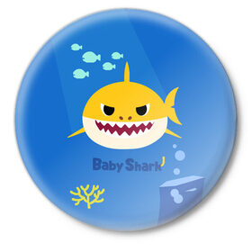Значок с принтом Baby shark в Кировске,  металл | круглая форма, металлическая застежка в виде булавки | 