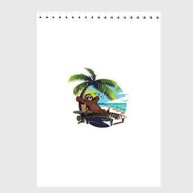 Скетчбук с принтом Отпуск в Кировске, 100% бумага
 | 48 листов, плотность листов — 100 г/м2, плотность картонной обложки — 250 г/м2. Листы скреплены сверху удобной пружинной спиралью | Тематика изображения на принте: ленивец | отдых | отпуск | пальма | пляж