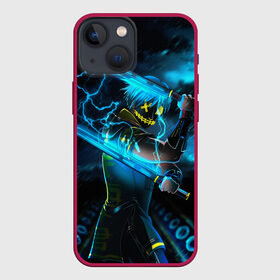 Чехол для iPhone 13 mini с принтом NEON SAMURAI в Кировске,  |  | samurai | аниме | меч | молнии | неоновая катана | персонаж аниме | человек | человек в доспехах