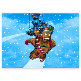 Поздравительная открытка с принтом Пряничный человек в Кировске, 100% бумага | плотность бумаги 280 г/м2, матовая, на обратной стороне линовка и место для марки
 | 2020 | 2021 | christmas | cookie | dabb | epic games | fortnite | gingerbread man | new year | santa clause | skin | year | год | даб | дэб | игры | новогодний | новый год | печенье | пряник | пряничный человечек | рождество | санта клаус | скин | фортнай