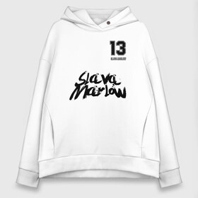 Женское худи Oversize хлопок с принтом Slava Marlow в Кировске, френч-терри — 70% хлопок, 30% полиэстер. Мягкий теплый начес внутри —100% хлопок | боковые карманы, эластичные манжеты и нижняя кромка, капюшон на магнитной кнопке | 