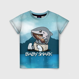 Детская футболка 3D с принтом Baby Shark в Кировске, 100% гипоаллергенный полиэфир | прямой крой, круглый вырез горловины, длина до линии бедер, чуть спущенное плечо, ткань немного тянется | 