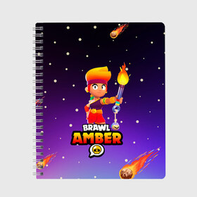 Тетрадь с принтом BRAWL STARS AMBER в Кировске, 100% бумага | 48 листов, плотность листов — 60 г/м2, плотность картонной обложки — 250 г/м2. Листы скреплены сбоку удобной пружинной спиралью. Уголки страниц и обложки скругленные. Цвет линий — светло-серый
 | Тематика изображения на принте: 8 bit | amber | brawl stars | colette | crow | gale | leon | max | mecha | mecha crow | mr.p | sally leon | shark | tara | virus 8 bit | werewolf leon | акула | амбер | берли | бравл старс | ворон | коллет | макс | оборотень