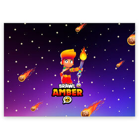 Поздравительная открытка с принтом BRAWL STARS AMBER. в Кировске, 100% бумага | плотность бумаги 280 г/м2, матовая, на обратной стороне линовка и место для марки
 | 8 bit | amber | brawl stars | colette | crow | gale | leon | max | mecha | mecha crow | mr.p | sally leon | shark | tara | virus 8 bit | werewolf leon | акула | амбер | берли | бравл старс | ворон | коллет | макс | оборотень