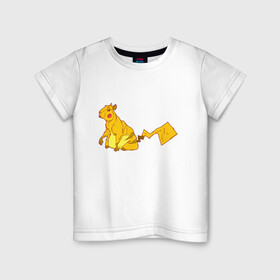 Детская футболка хлопок с принтом Пикачу в Кировске, 100% хлопок | круглый вырез горловины, полуприлегающий силуэт, длина до линии бедер | аниме | капибара | пикачу | покемон | покемоны