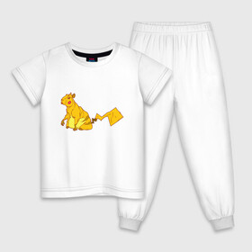 Детская пижама хлопок с принтом Пикачу в Кировске, 100% хлопок |  брюки и футболка прямого кроя, без карманов, на брюках мягкая резинка на поясе и по низу штанин
 | аниме | капибара | пикачу | покемон | покемоны