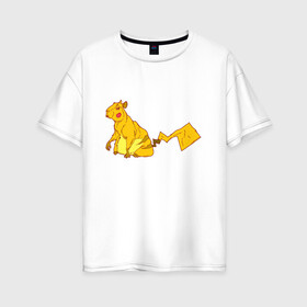 Женская футболка хлопок Oversize с принтом Пикачу в Кировске, 100% хлопок | свободный крой, круглый ворот, спущенный рукав, длина до линии бедер
 | аниме | капибара | пикачу | покемон | покемоны