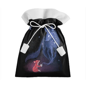 Подарочный 3D мешок с принтом Лиса и ее дух в Кировске, 100% полиэстер | Размер: 29*39 см | fox | moon | stars | дух | звезды | лес | леса | лиса | лиса и лес | лисичка | лисичка в лесу | лисички в космосе | лисы | луна | небо | ночное небо | с лисами | темнота
