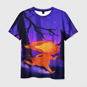 Мужская футболка 3D с принтом Девочка огонек в Кировске, 100% полиэфир | прямой крой, круглый вырез горловины, длина до линии бедер | в лесу | девочка | девушка | деревья | закат | звезды | лес | небо | огонек | огонь