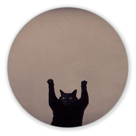 Коврик для мышки круглый с принтом Кот сдается в Кировске, резина и полиэстер | круглая форма, изображение наносится на всю лицевую часть | cat | арест | испуг | кот | руки вверх | черный кот