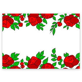 Поздравительная открытка с принтом Scarlet Roses в Кировске, 100% бумага | плотность бумаги 280 г/м2, матовая, на обратной стороне линовка и место для марки
 | fashion flowers | fashion girl | love | букет | бутоны | жена | красные цветы | лепестки | летние | лето | листья | лучшая | люблю | мама | подарок | природа | растения | розочка | розы | сюрприз | узор | цветок | цветочки