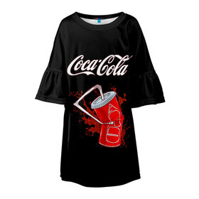 Детское платье 3D с принтом Coca Cola в Кировске, 100% полиэстер | прямой силуэт, чуть расширенный к низу. Круглая горловина, на рукавах — воланы | Тематика изображения на принте: coca cola | газировка | кола | лето | лимонад | свежесть | стакан