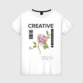 Женская футболка хлопок с принтом CREATIVE в Кировске, 100% хлопок | прямой крой, круглый вырез горловины, длина до линии бедер, слегка спущенное плечо | 2020 | абстракция | граффити | стиль | тренд | уличный стиль | урбан