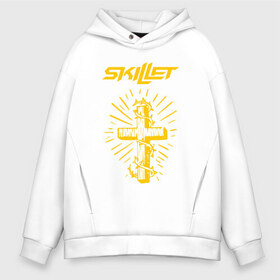 Мужское худи Oversize хлопок с принтом SKILLET в Кировске, френч-терри — 70% хлопок, 30% полиэстер. Мягкий теплый начес внутри —100% хлопок | боковые карманы, эластичные манжеты и нижняя кромка, капюшон на магнитной кнопке | 