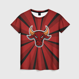 Женская футболка 3D с принтом Красный бык в Кировске, 100% полиэфир ( синтетическое хлопкоподобное полотно) | прямой крой, круглый вырез горловины, длина до линии бедер | буйвол | бык | год быка | голова быка | злой бык | рога | рогатое животное