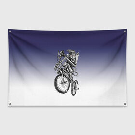 Флаг-баннер с принтом BMX в Кировске, 100% полиэстер | размер 67 х 109 см, плотность ткани — 95 г/м2; по краям флага есть четыре люверса для крепления | bike | bmx | bones | eyes | jaw | skeleton | skull | sport | велосипед | кости | пасть | скелет | спорт | череп