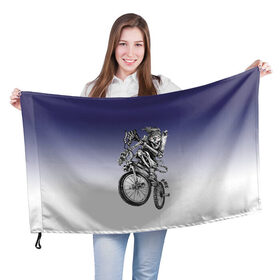 Флаг 3D с принтом BMX в Кировске, 100% полиэстер | плотность ткани — 95 г/м2, размер — 67 х 109 см. Принт наносится с одной стороны | bike | bmx | bones | eyes | jaw | skeleton | skull | sport | велосипед | кости | пасть | скелет | спорт | череп