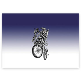 Поздравительная открытка с принтом BMX в Кировске, 100% бумага | плотность бумаги 280 г/м2, матовая, на обратной стороне линовка и место для марки
 | bike | bmx | bones | eyes | jaw | skeleton | skull | sport | велосипед | кости | пасть | скелет | спорт | череп